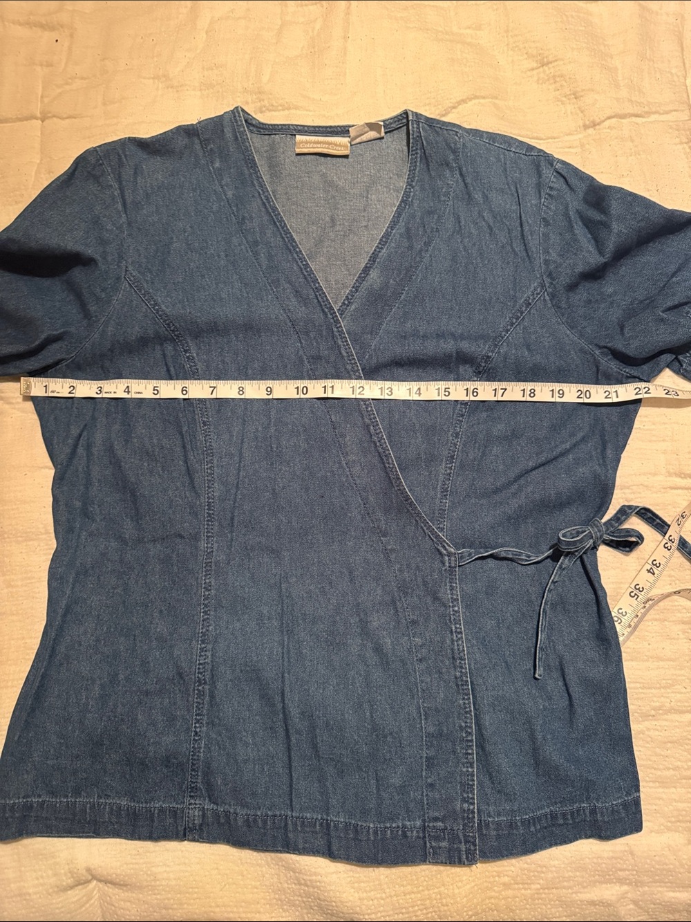 Vintage Coldwater Creek Denim-Style Wrap Top in Blue - Picture 7 of 8
